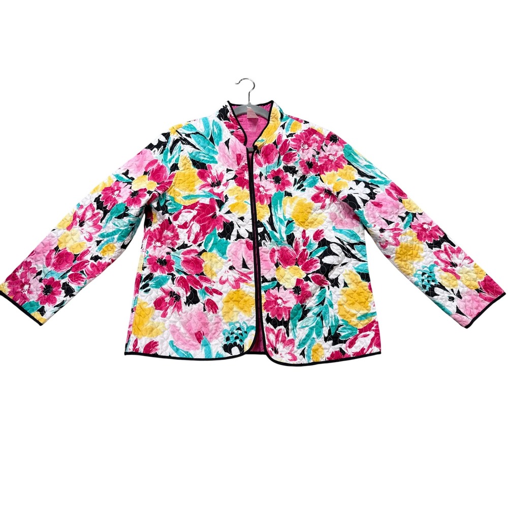 Alfred Dunner Quilted Jacket Womens 14 Pink Floral Reversible Excellent Jacket